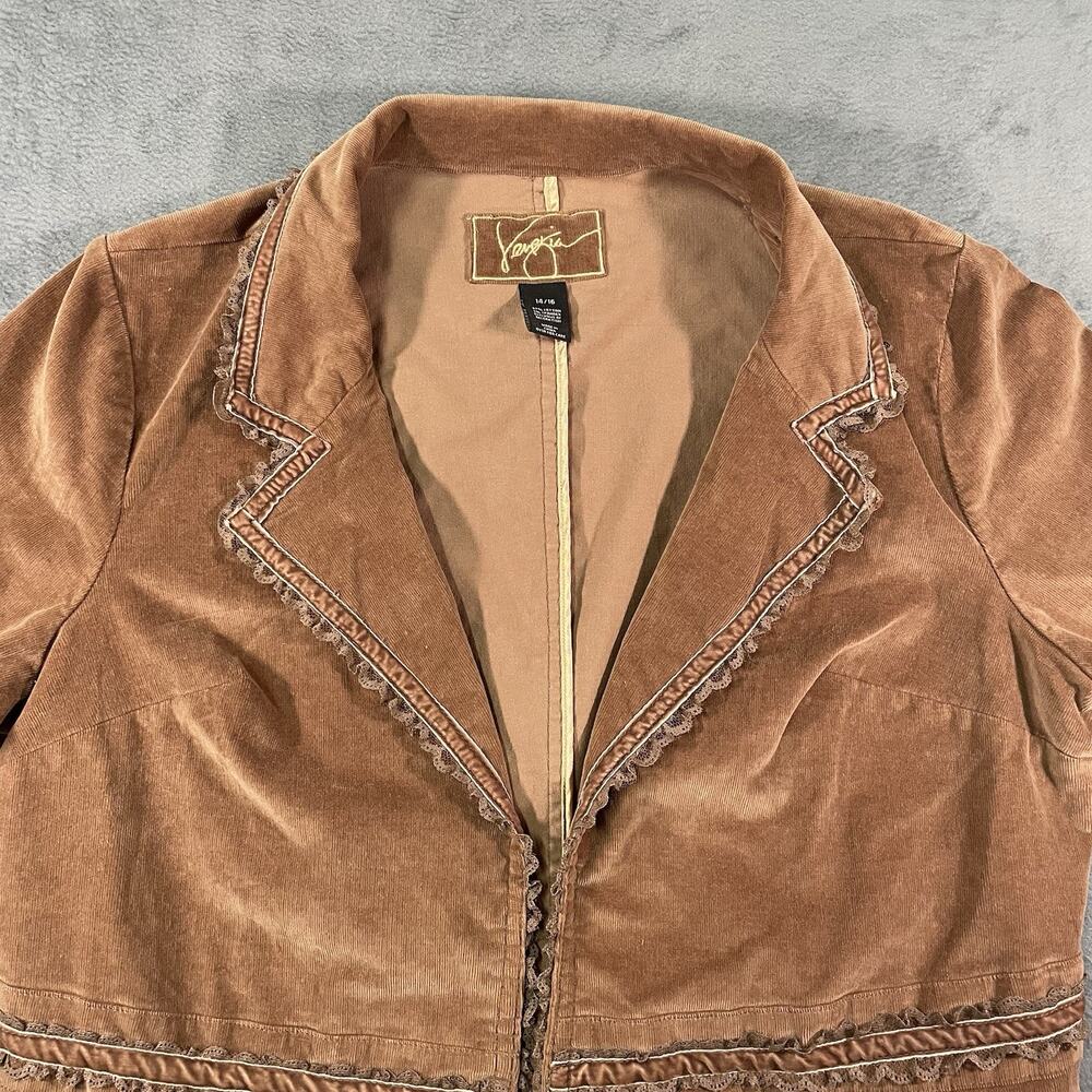 Venezia Womens Y2K Corduroy Jacket Size 14/16 Ruffle Trim Boho Western Brown - Picture 5 of 8